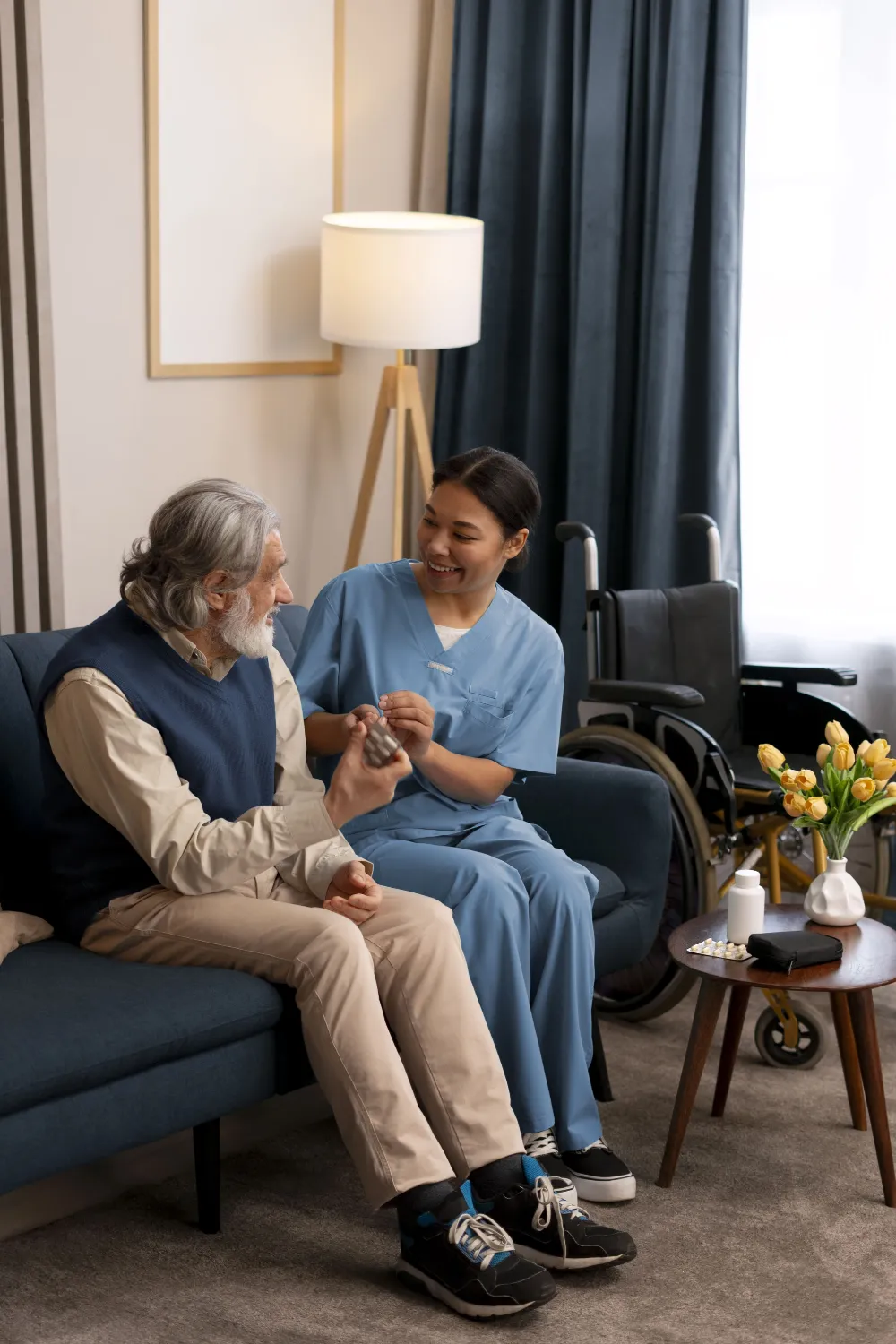 A Care2U clinician caring for an older patient at home